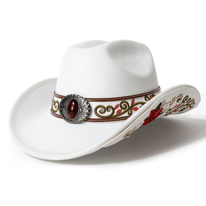 Chapeau de cowboy pour homme avec bord brodé de fleurs et ceinture rubis - Blanc - M (22"-22 7/8") - image 7