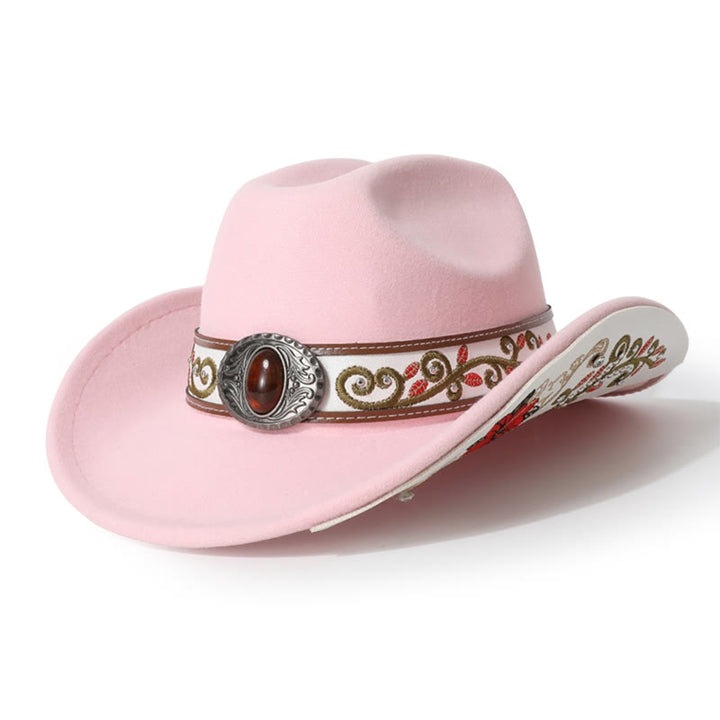 Chapeau de cowboy pour homme avec bord brodé de fleurs et ceinture rubis - Pink - M (22"-22 7/8") - image 16