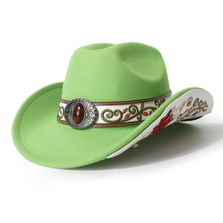 Chapeau de cowboy pour homme avec bord brodé de fleurs et ceinture rubis - Vert clair - M (22"-22 7/8") - image 12