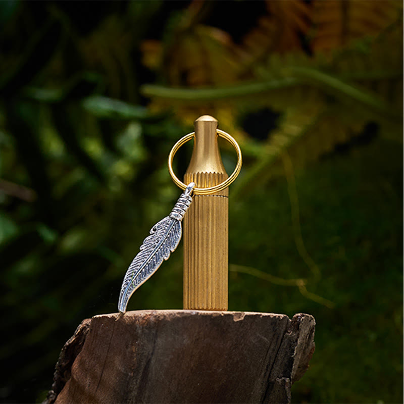 Porte-clés couteau capsule créatif, pendentif plume en alliage, collier argenté - image 2