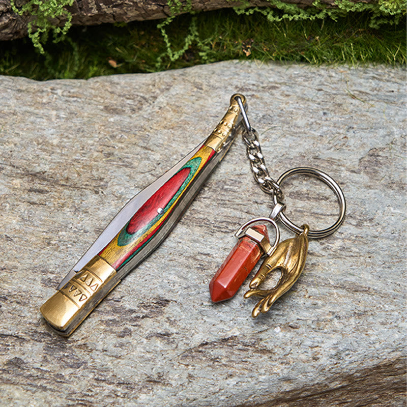 Couteau pliant en laiton coloré, main de Bouddha et collier en redstone - image 2