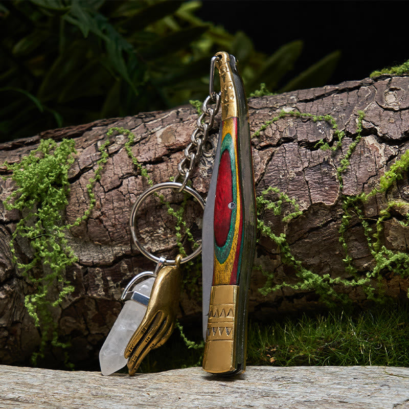 Couteau pliant d'extérieur à manche coloré, collier main de Bouddha en cristal blanc - Collier couteau pliant - image 0