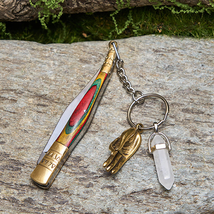 Couteau pliant d'extérieur à manche coloré, collier main de Bouddha en cristal blanc - image 2