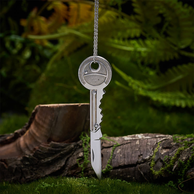 Porte-clés couteau pliant pratique, collier argenté - Collier avec porte-clés - image 0