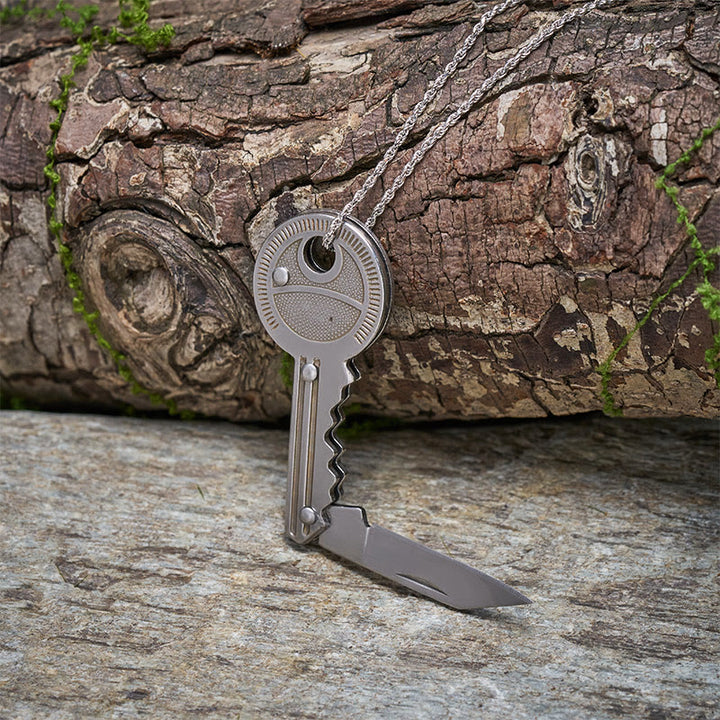Porte-clés couteau pliant pratique, collier argenté - image 2