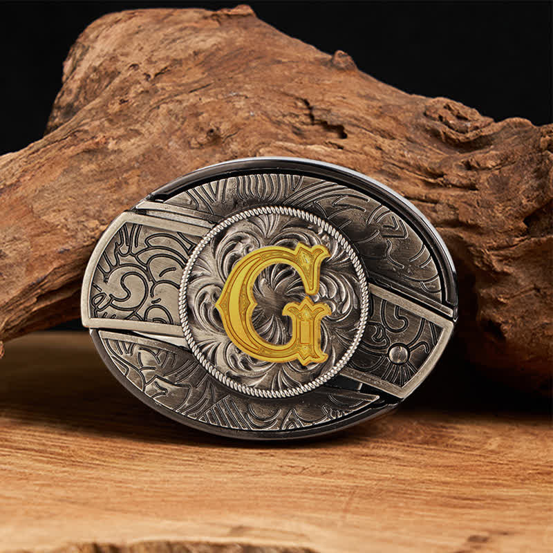 Ceinture en cuir bicolore avec boucle de couteau dissimulée et initiale à faire soi-même - G - Sans ceinture - image 14