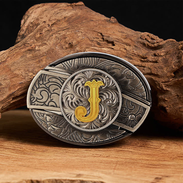 Ceinture en cuir bicolore avec boucle de couteau dissimulée et initiale à faire soi-même - J - Sans ceinture - image 17