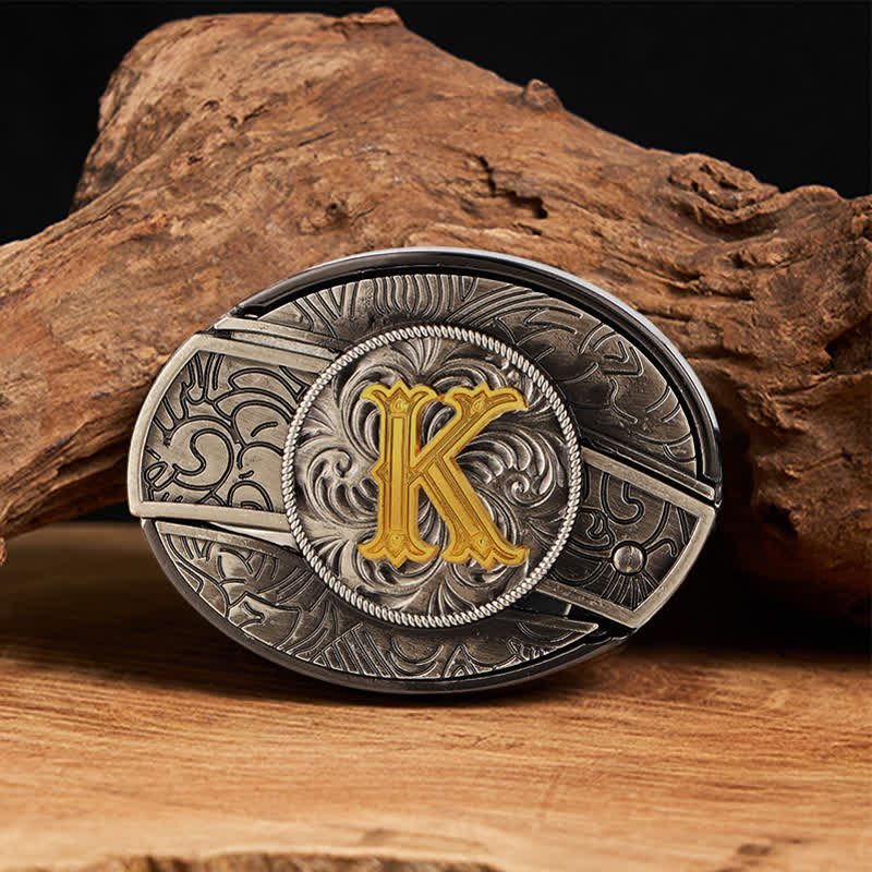 Ceinture en cuir bicolore avec boucle de couteau dissimulée et initiale à faire soi-même - K - Sans ceinture - image 18