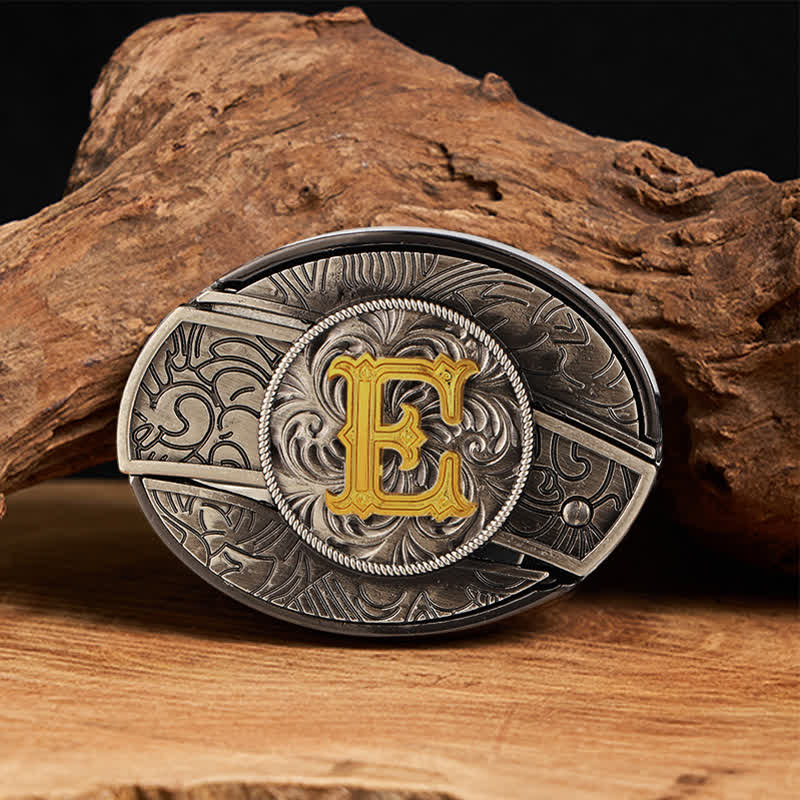 Ceinture en cuir bicolore avec boucle de couteau dissimulée et initiale à faire soi-même - E - Sans ceinture - image 12