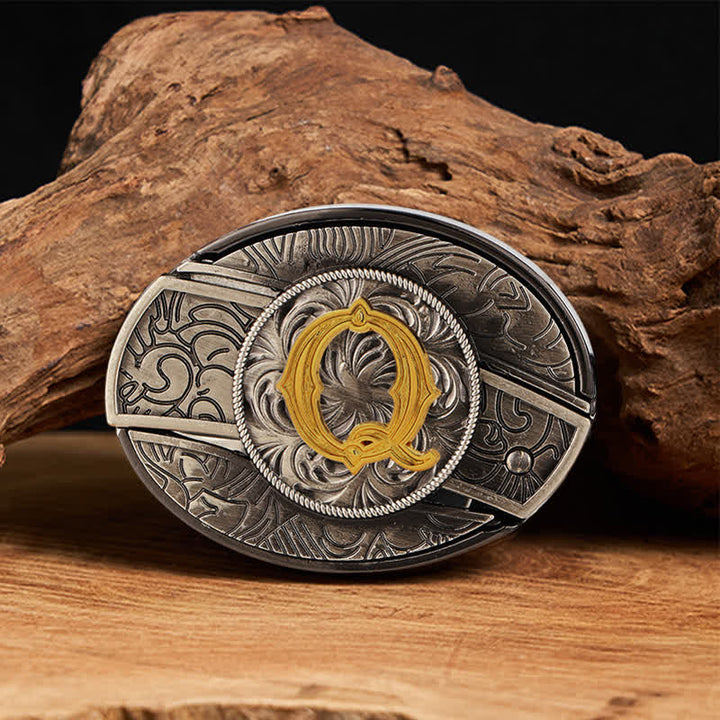 Ceinture en cuir bicolore avec boucle de couteau dissimulée et initiale à faire soi-même - Q - Sans ceinture - image 24