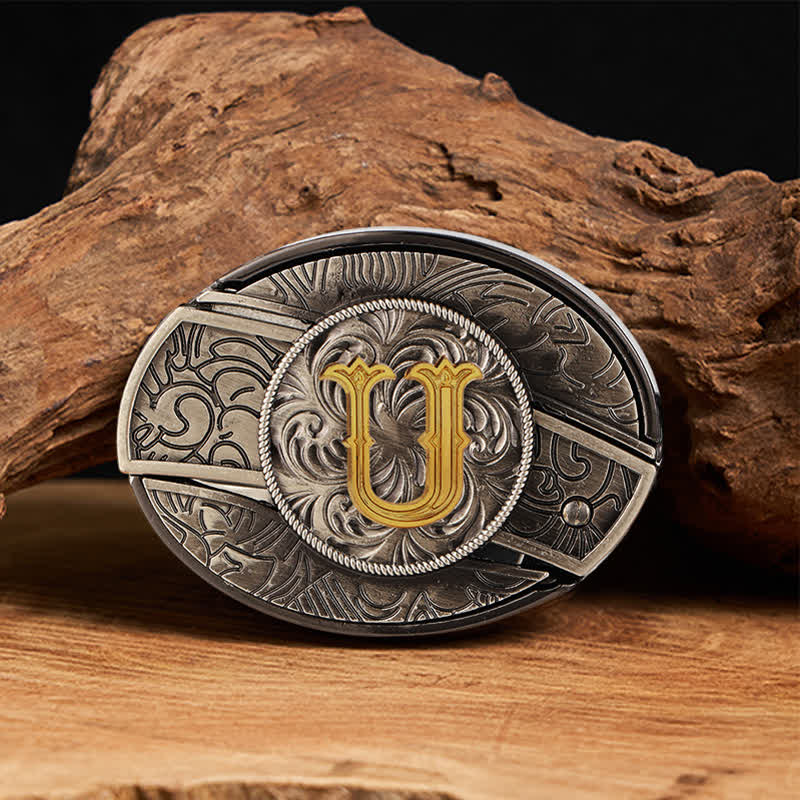 Ceinture en cuir bicolore avec boucle de couteau dissimulée et initiale à faire soi-même - U - Sans ceinture - image 28