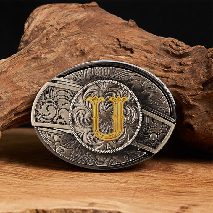Ceinture en cuir bicolore avec boucle de couteau dissimulée et initiale à faire soi-même - U - Sans ceinture - image 28