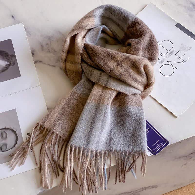 Écharpe unisexe en laine chaude à carreaux avec pompons - #41 - image 45