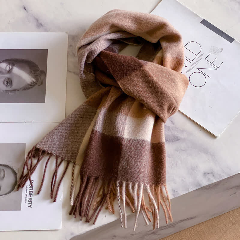 Écharpe unisexe en laine chaude à carreaux avec pompons - #46 - image 50