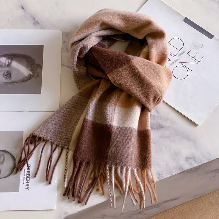 Écharpe unisexe en laine chaude à carreaux avec pompons - #46 - image 50