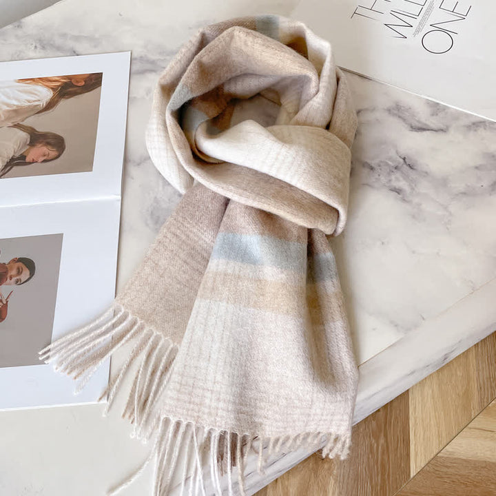 Écharpe unisexe en laine chaude à carreaux avec pompons - #34 - image 38