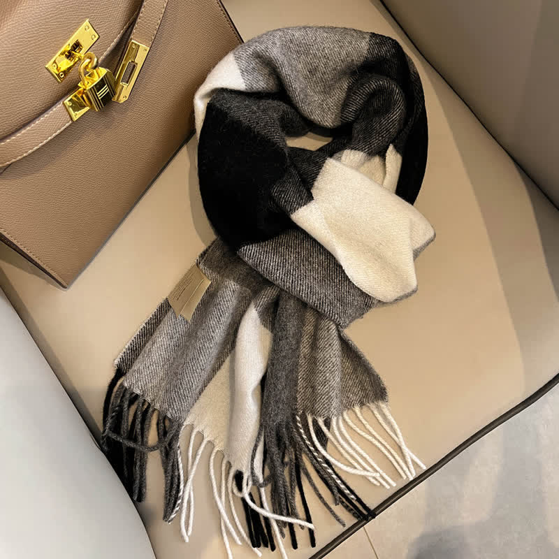 Écharpe unisexe en laine chaude à carreaux avec pompons - #15 - image 19