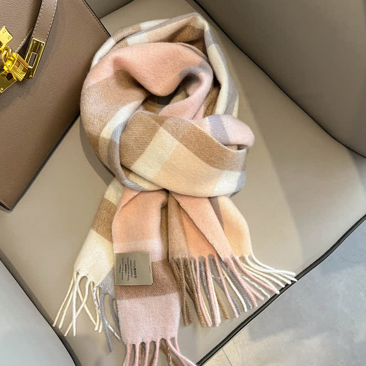 Écharpe unisexe en laine chaude à carreaux avec pompons - #14 - image 18