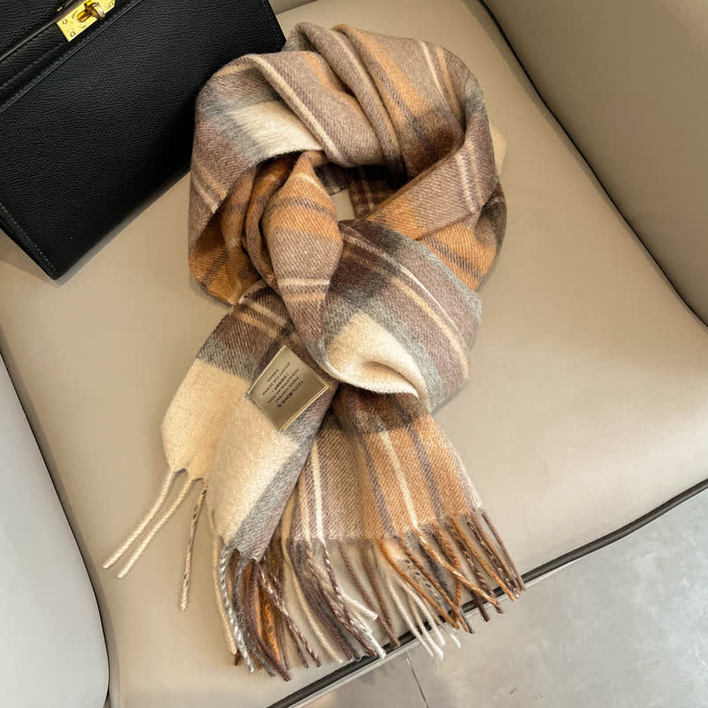 Écharpe unisexe en laine chaude à carreaux avec pompons - #16 - image 20