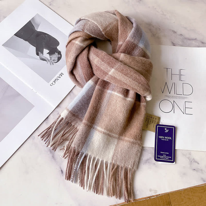 Écharpe unisexe en laine chaude à carreaux avec pompons - #58 - image 62