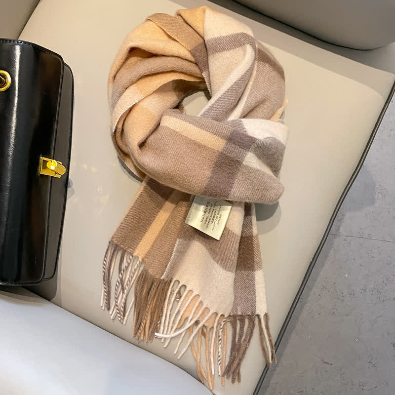 Écharpe unisexe en laine chaude à carreaux avec pompons - #11 - image 15