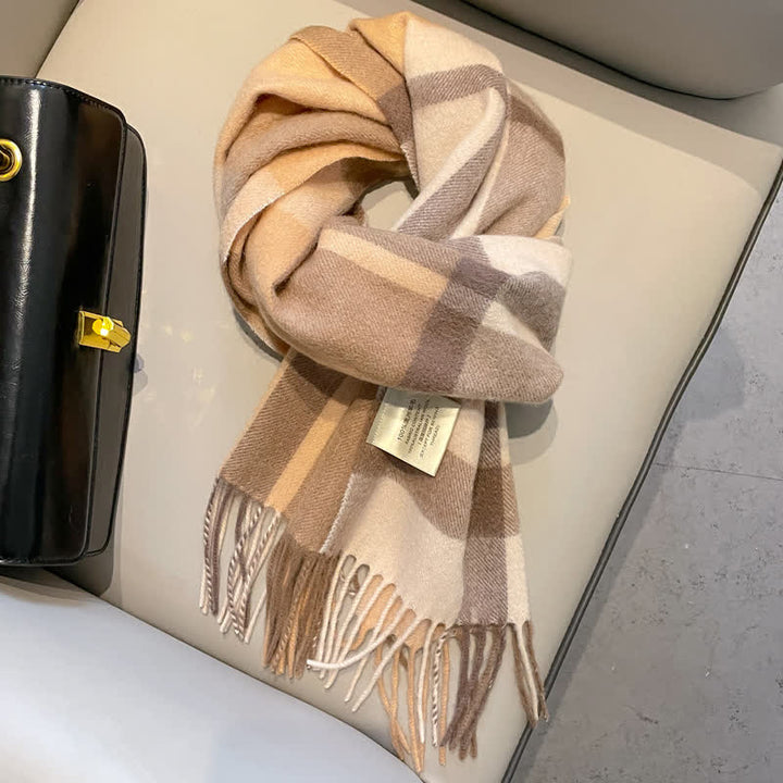 Écharpe unisexe en laine chaude à carreaux avec pompons - #11 - image 15