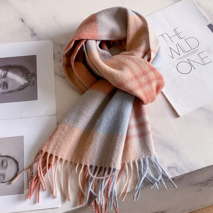 Écharpe unisexe en laine chaude à carreaux avec pompons - #43 - image 47