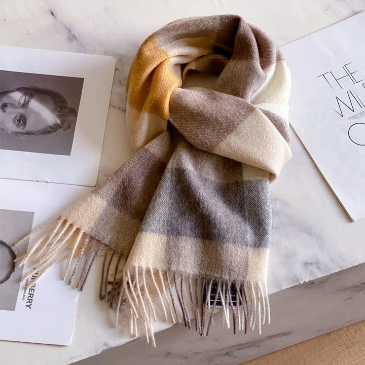 Écharpe unisexe en laine chaude à carreaux avec pompons - #45 - image 49