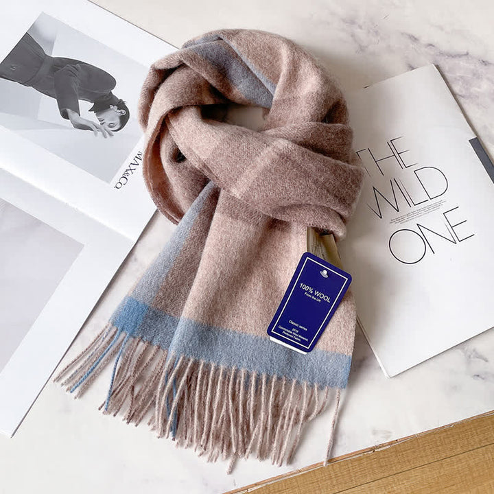 Écharpe unisexe en laine chaude à carreaux avec pompons - #63 - image 67