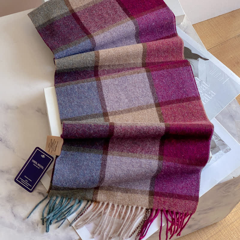 Écharpe unisexe en laine chaude à carreaux avec pompons - #36 - image 40