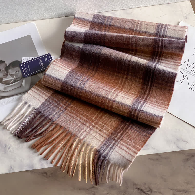 Écharpe unisexe en laine chaude à carreaux avec pompons - #54 - image 58