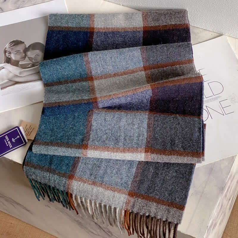 Écharpe unisexe en laine chaude à carreaux avec pompons - #38 - image 42