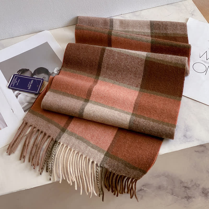 Écharpe unisexe en laine chaude à carreaux avec pompons - #39 - image 43