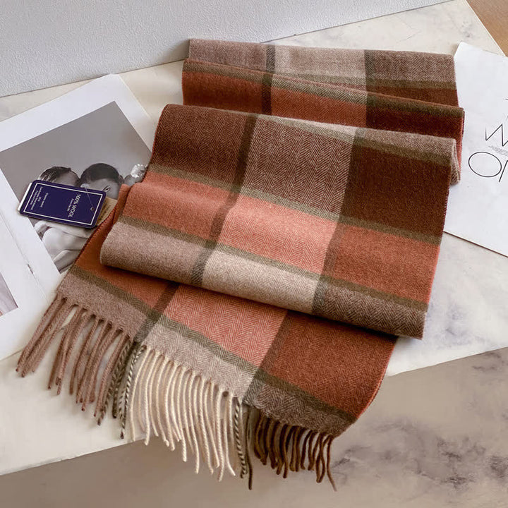 Écharpe unisexe en laine chaude à carreaux avec pompons - #39 - image 43