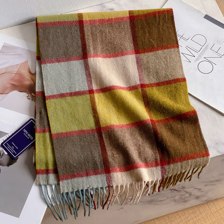 Écharpe unisexe en laine chaude à carreaux avec pompons - #37 - image 41