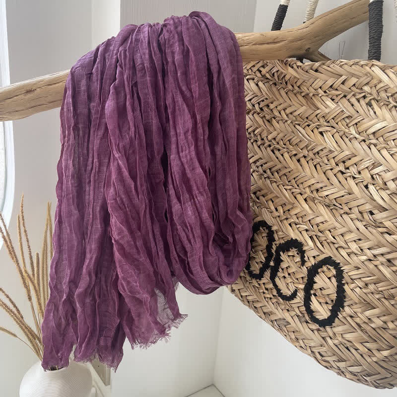 Écharpe en coton et lin texturé à plis chics, quatre saisons - Violet - image 6