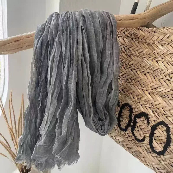Écharpe en coton et lin texturé à plis chics, quatre saisons - Gris - image 10