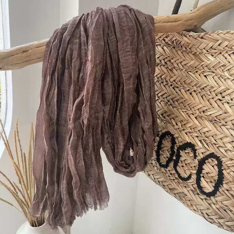 Écharpe en coton et lin texturé à plis chics, quatre saisons - Café - image 3