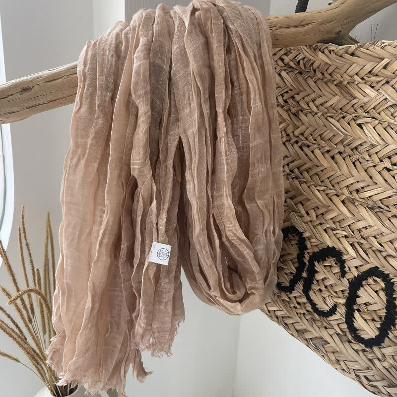 Écharpe en coton et lin texturé à plis chics, quatre saisons - Chameau - image 14