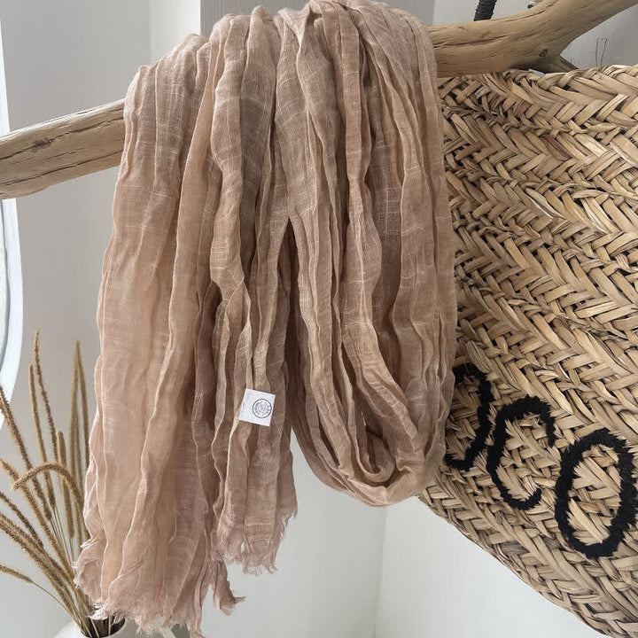 Écharpe en coton et lin texturé à plis chics, quatre saisons - Chameau - image 14