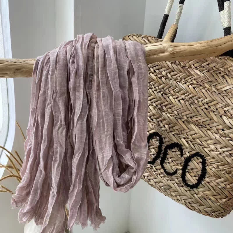 Écharpe en coton et lin texturé à plis chics, quatre saisons - Prune - image 10