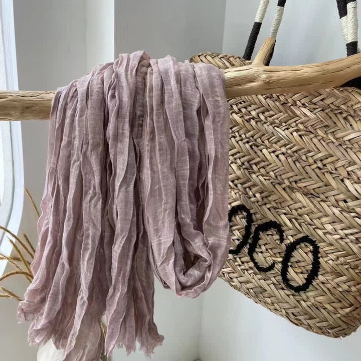 Écharpe en coton et lin texturé à plis chics, quatre saisons - Prune - image 10