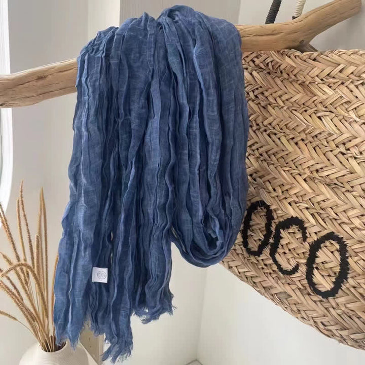 Écharpe en coton et lin texturé à plis chics, quatre saisons - Bleu - image 8