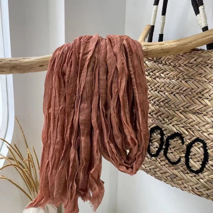 Écharpe en coton et lin texturé à plis chics, quatre saisons - OrangeRouge - image 2