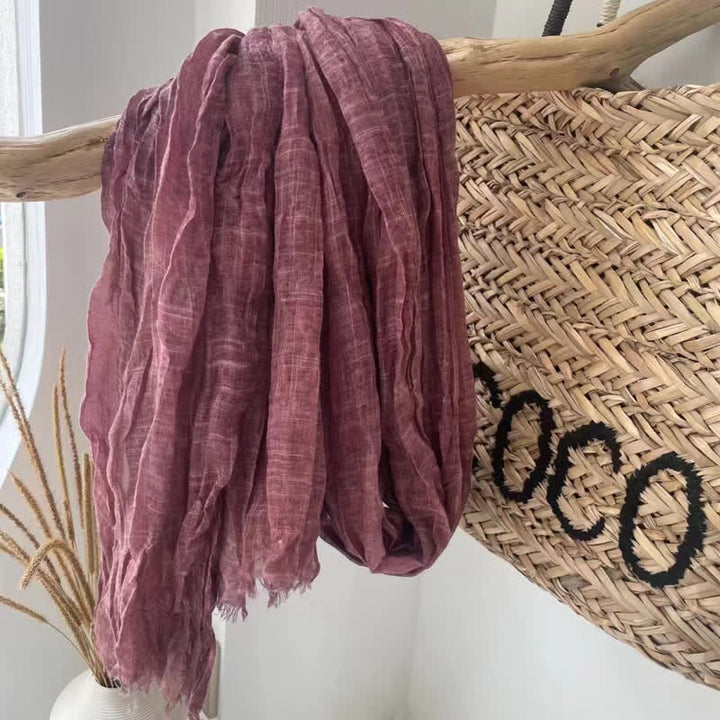 Écharpe en coton et lin texturé à plis chics, quatre saisons - Rouge violet pâle - image 15