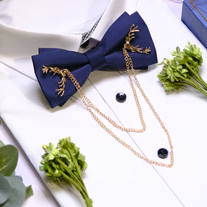 Nœud papillon formel distinctif en forme de bois de cerf doré avec chaîne - image 2