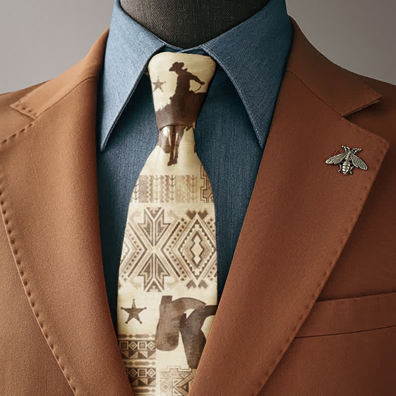 Cravate imprimée style western pour homme, motif cowboy et équitation - Cravate - image 0
