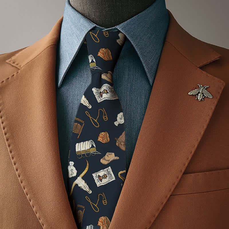 Cravate imprimée à motif taureau Longhorn et éléments western - Cravate - image 0