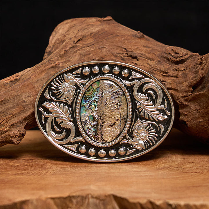 Ceinture en cuir avec boucle DIY en coquillage sculpté argent et noir - Sans ceinture - Ceinture non incluse - image 0