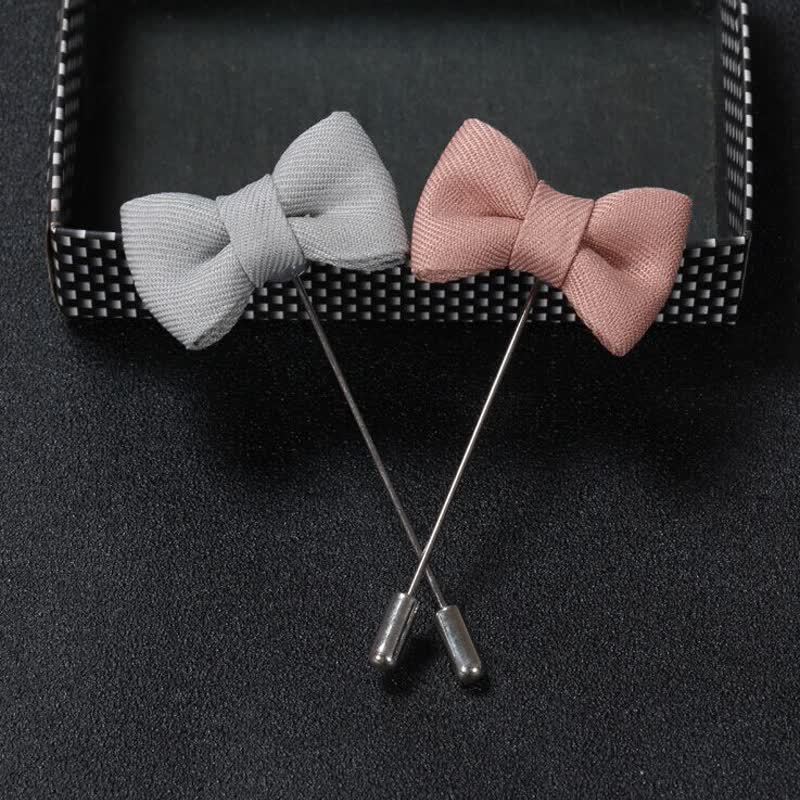 Boutonnière de mariage pour homme, en forme de nœud papillon, épingle de revers en tissu - image 4